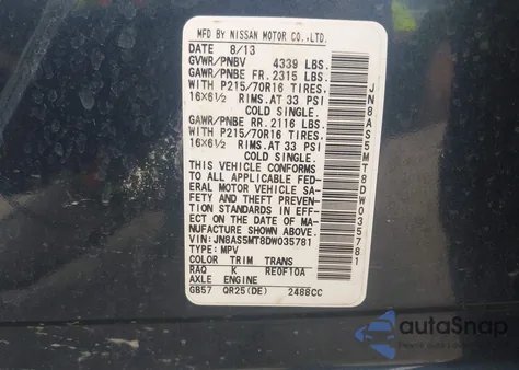 2013 Nissan Rogue S z USA, uszkodzony, nr VIN JN8AS5MT8DW035781